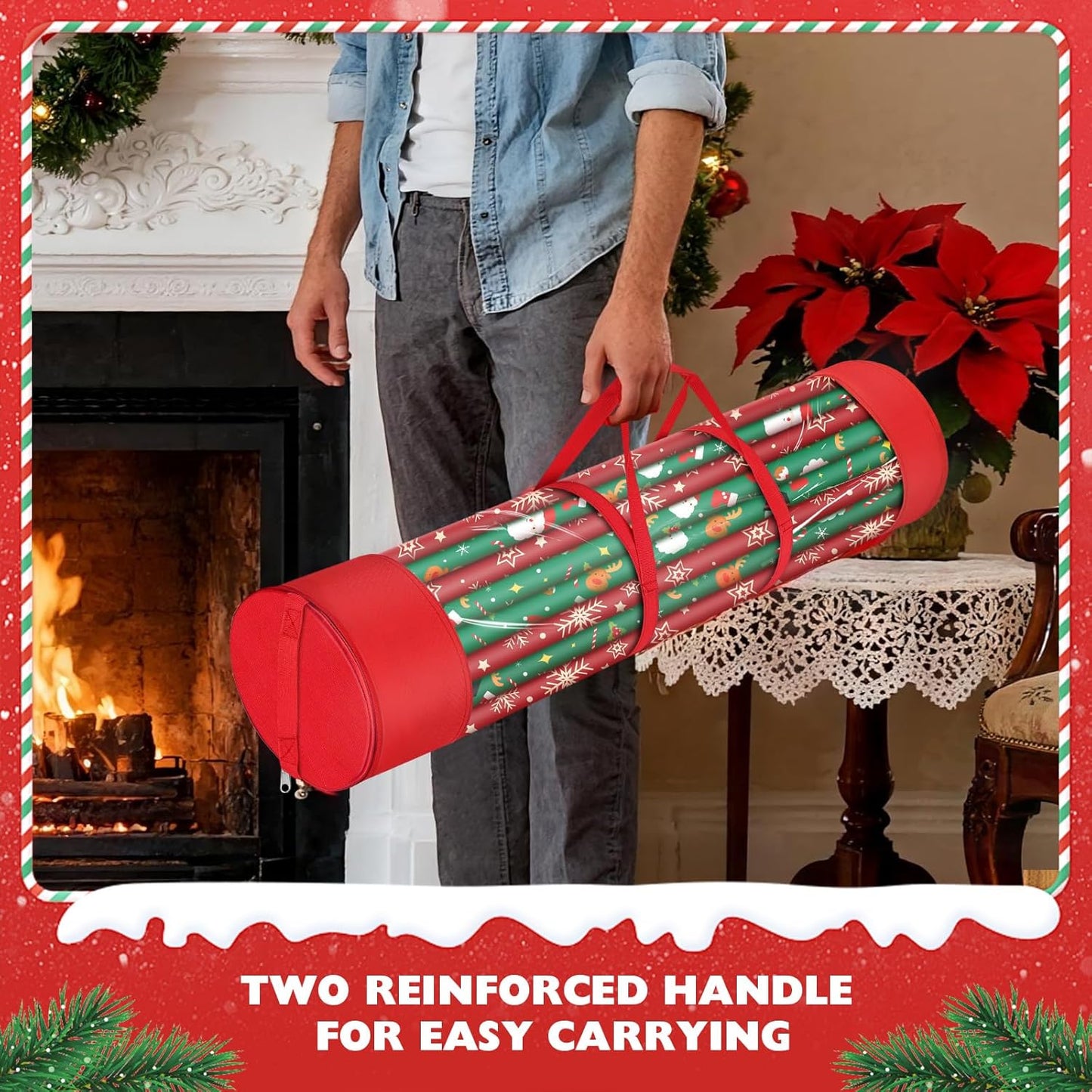 Skiennix Christmas Gift Wrapping Paper Organizer - Durable 600D Oxford Fabric | Holds 18-25 Rolls, 40 Inch, Red