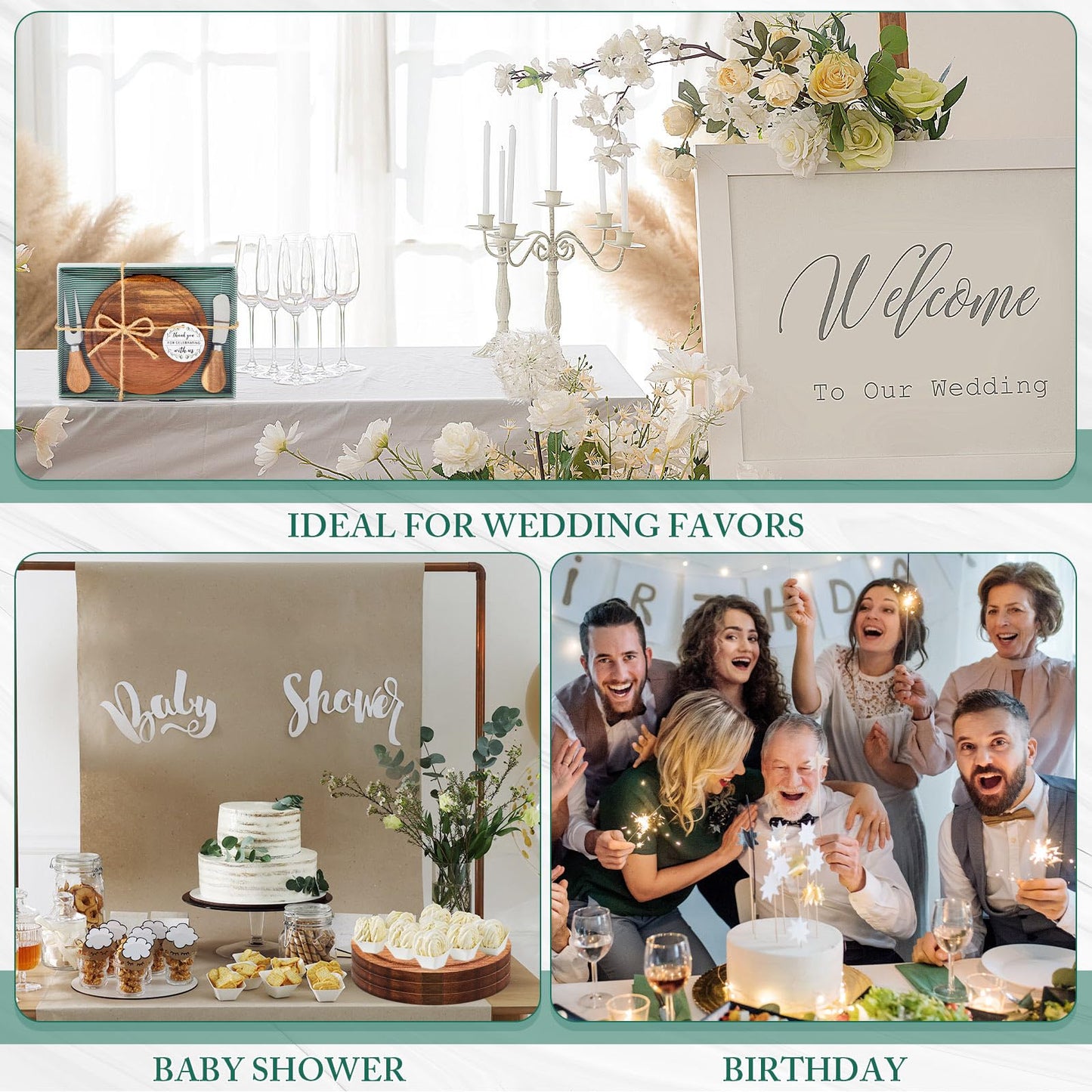 Maxcheck 1 Set Baby Shower Bridal Game Prizes for Winners Round Cheese Board Set Wood Mini Charcuterie Board with Knives and Forks Thank You Card with Gift Box for Guests Wedding (Acacia)