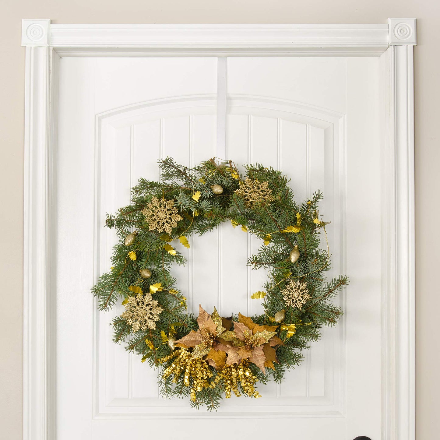 RN'D Over Door Wreath Hanger Hook - Thin Metal Overdoor Wreath Holder Seasonal Hanger Hooks for Front or Back Door (White, 12")