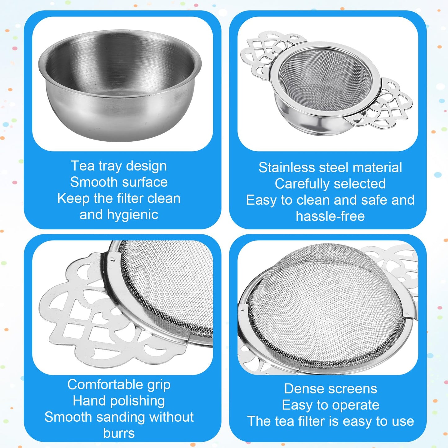 6 Pack Tea Filter Strainers Stainless Steel Loose Tea Infusers 2.5 Inch Tea Steeper with Double Wing Extender and Drip Bowl Sliver Small Fine Mesh Tea Strainers for Loose Tea Juice Coffee Filter