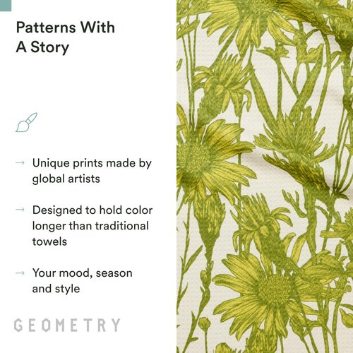 GEOMETRY Tea Towels – Spring & Summer Collection – Quick-Dry, Ultra-Absorbent, Reusable Microfiber Kitchen Towels for Drying & Cleaning - Golden Botanica - 1 Pack