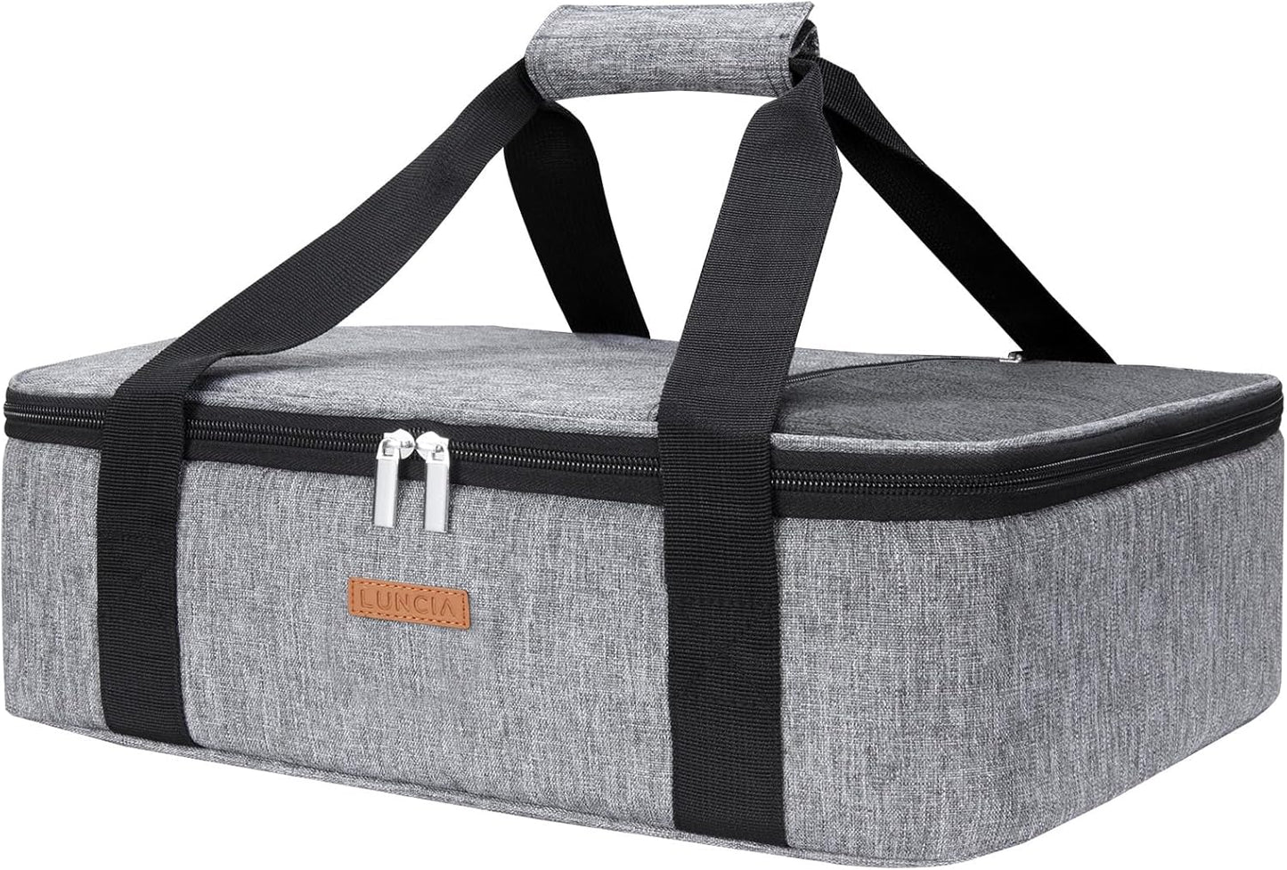 LUNCIA Insulated Casserole Carrier - Keeps Food Hot or Cold | Thermal Lunch Bag for Potlucks, Fits 9" x 13" Dish, Grey