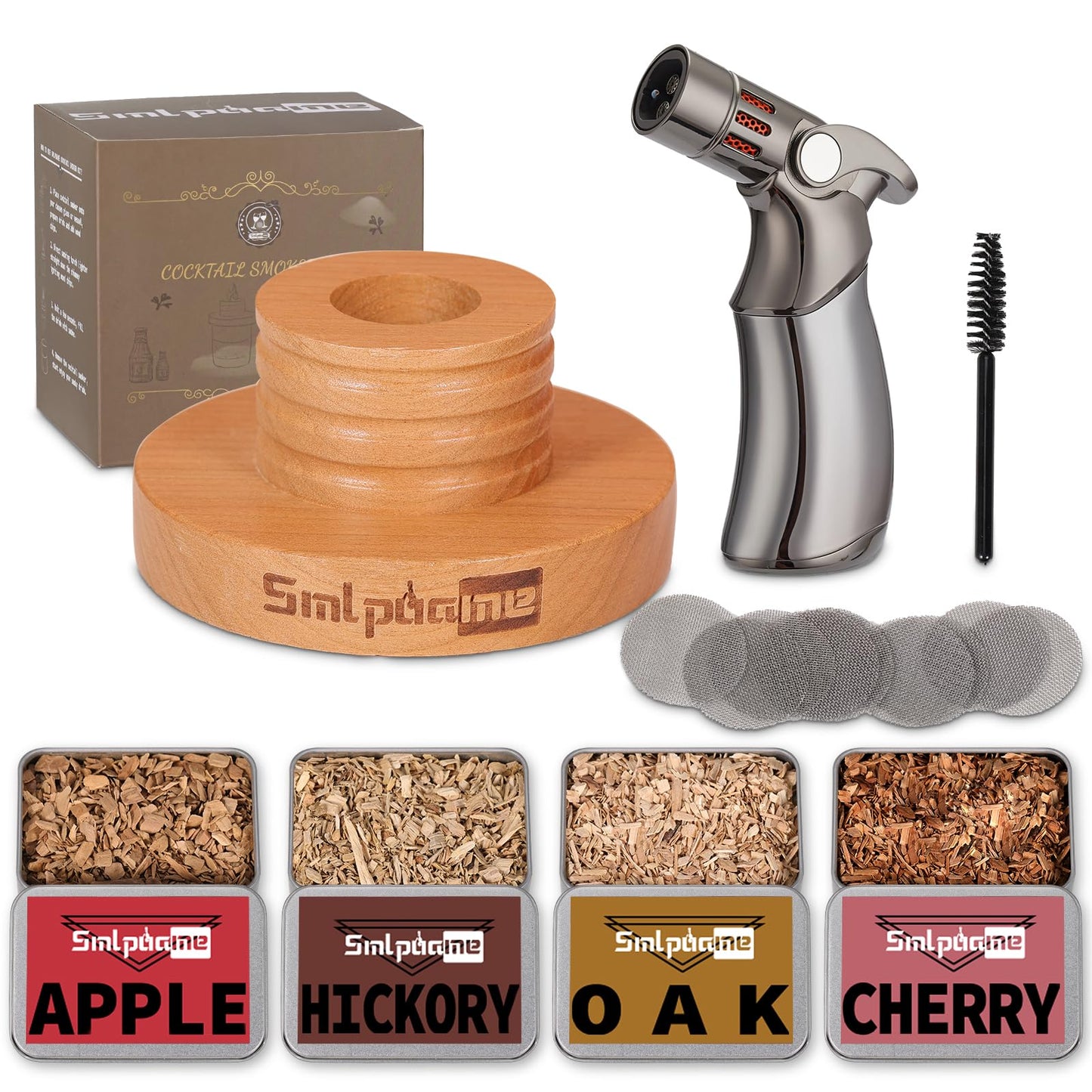 Whiskey Smoker Kit with Torch, Old Fashioned Cocktail Bourbon Drink Smoker with 4 Flavors Wood Chips, Birthday Christmas Day Gifts for Husband, Men, Dad(No Butane)