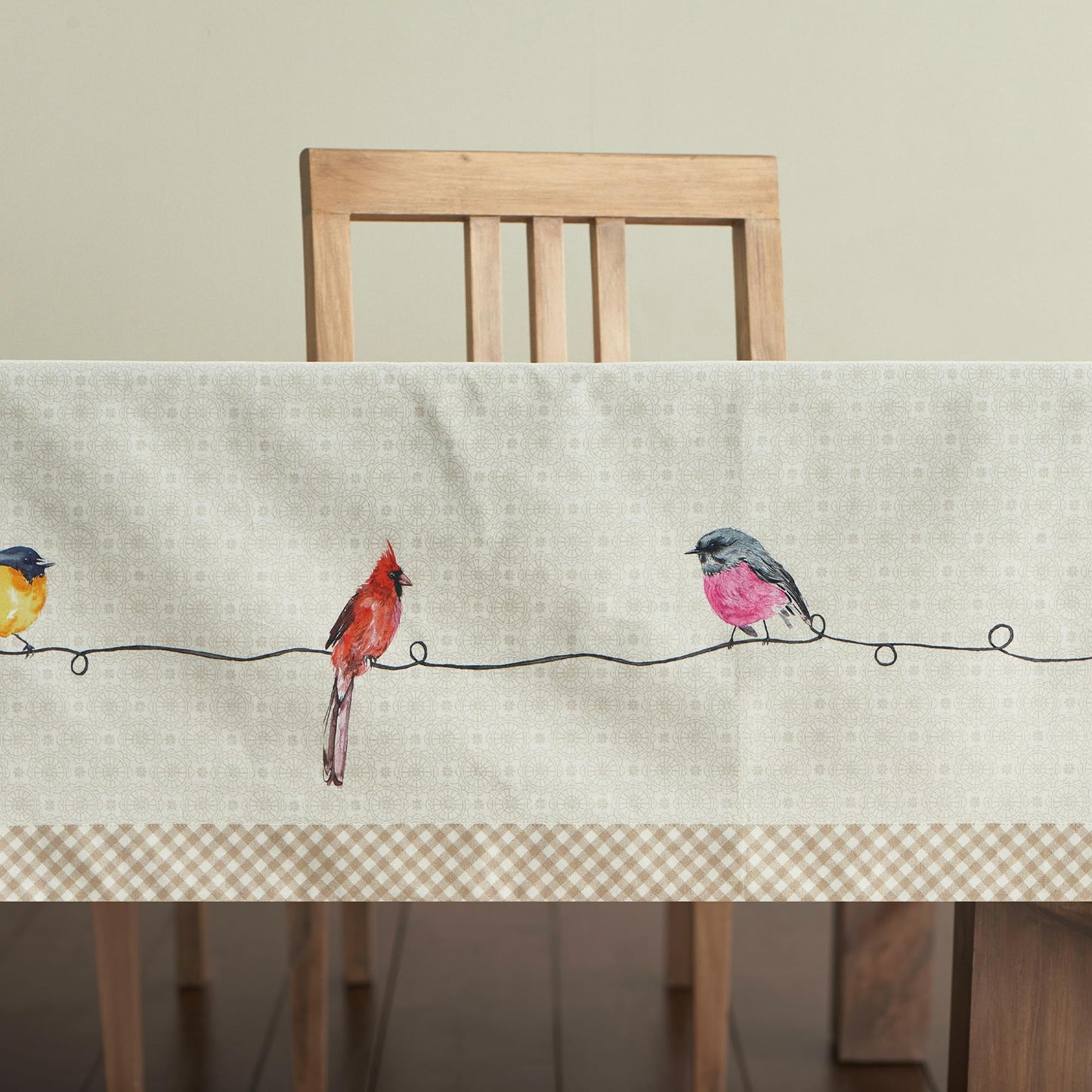 Maison d' Hermine Table Cloth Square Table 100% Cotton 60 x 60 Inches Tablecloth Reusable Decorative for Dining Kitchen Room Farmhouse Home Gifts for Mothers Day Spring Summer - Birdies on Wire