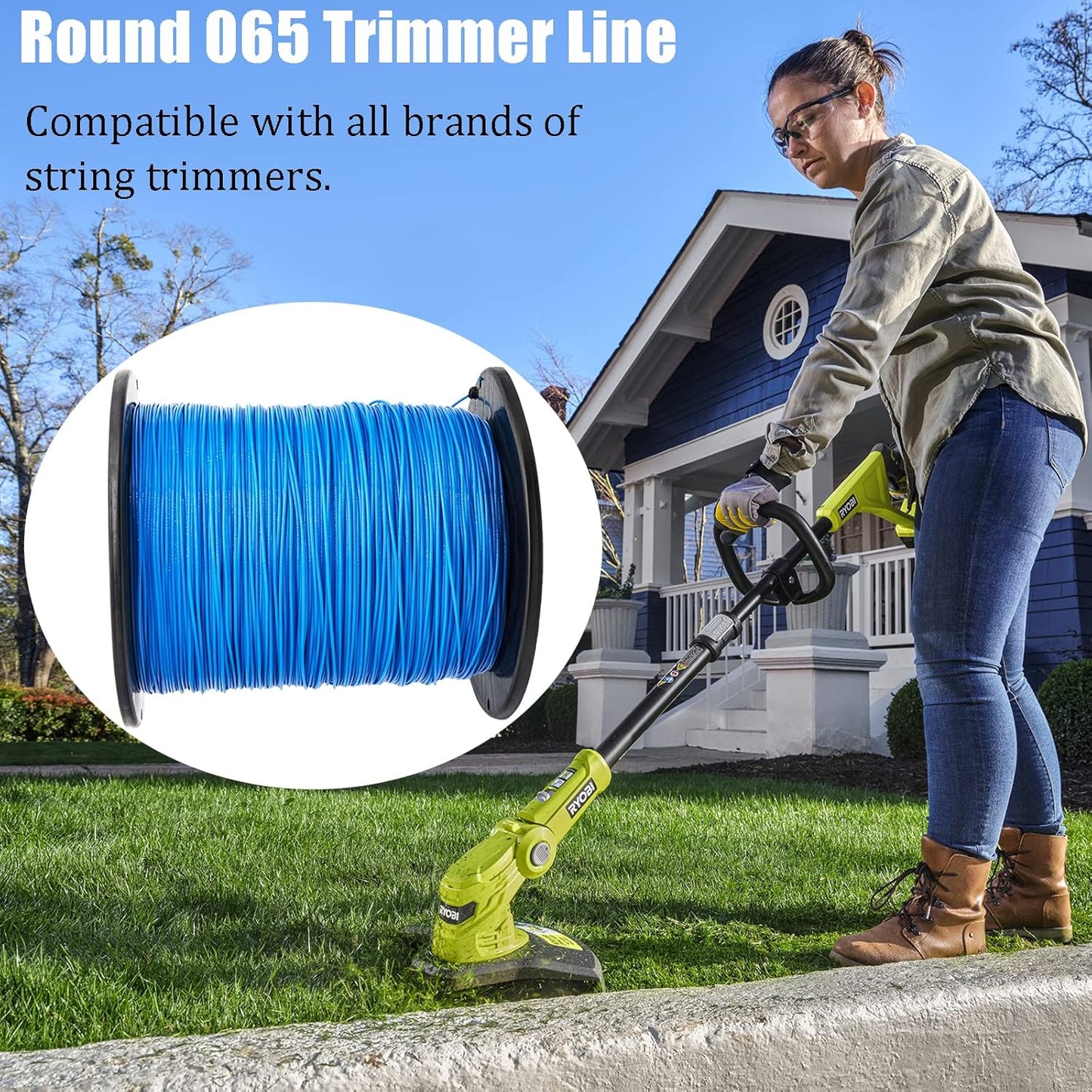 KAKO 065 Trimmer Line - Commercial Grade .065-Inch Round Weed Eater String | 2000 ft, Blue