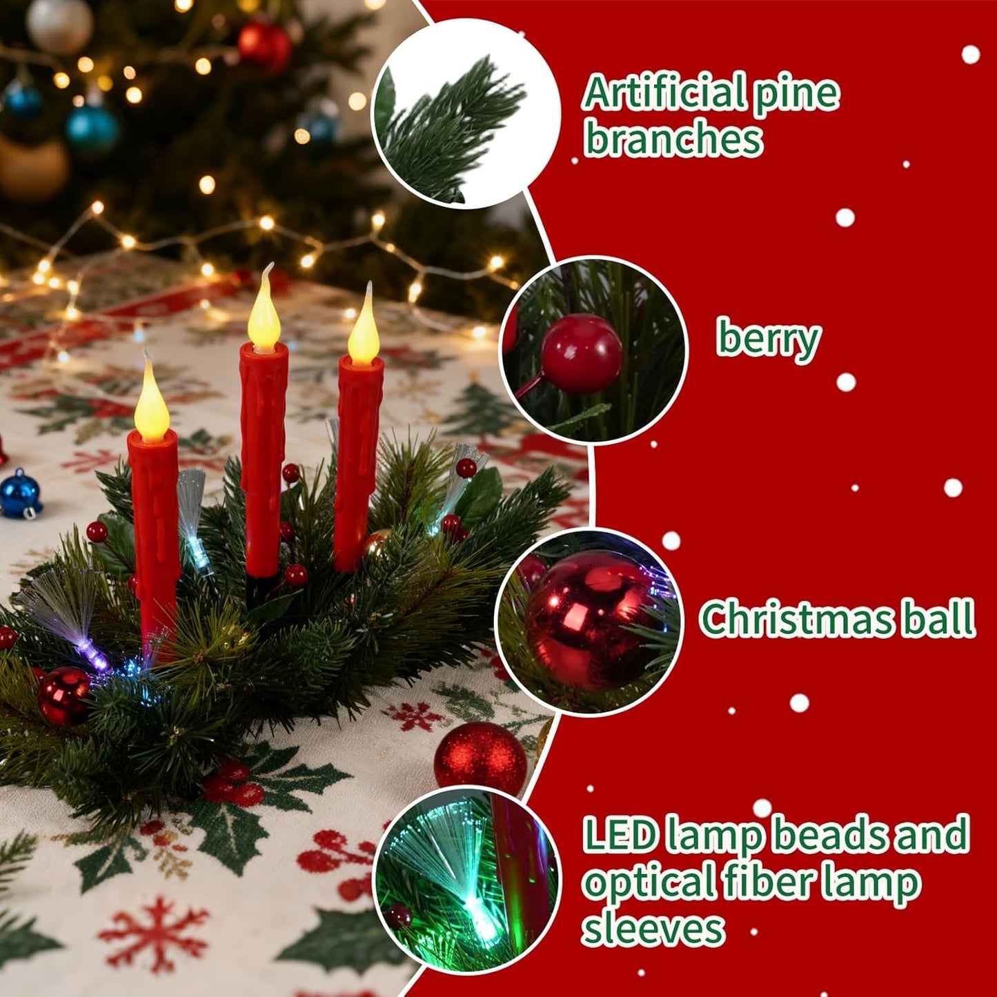 Aokudoni Christmas Table Centerpieces - Artificial Pine Branches & Berries | Indoor Holiday Decor