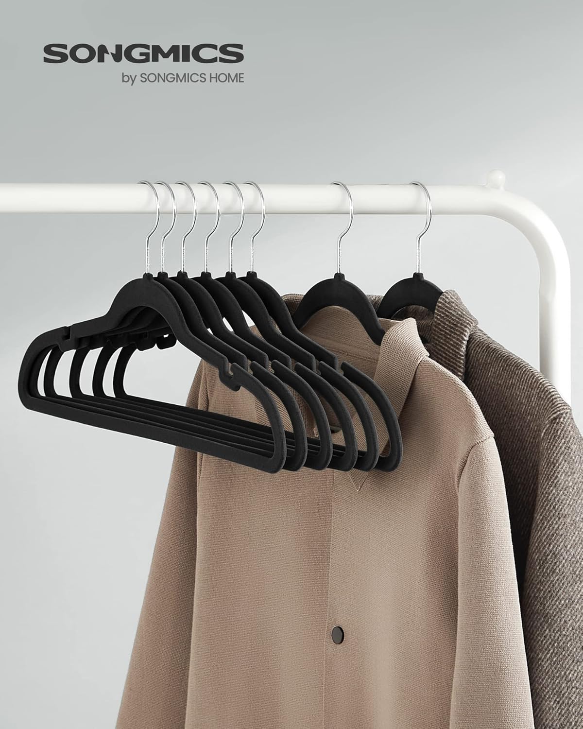 SONGMICS Velvet Hangers - Non-Slip Clothes Hangers with Shoulder Notches & 360° Swivel Hook | 50 Pack, Ink Black