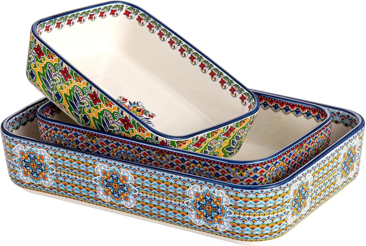 Regine Switzerland Ceramic Casserole Dishes Set of 3 - Stylish Rectangular Bakeware for Baking & Roasting