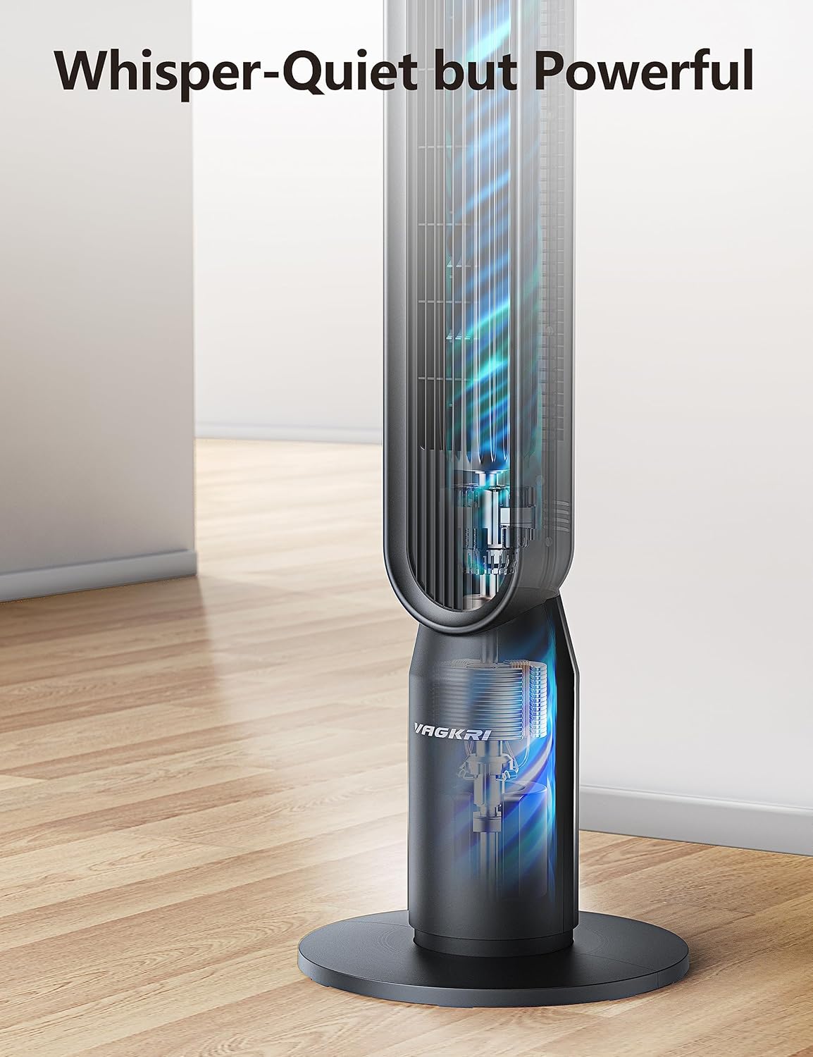 VAGKRI 42-Inch Tower Fan - Quiet Bladeless Indoor Fan with 135° Oscillation & Remote Control | 4 Modes, 4 Speeds, 15H Timer