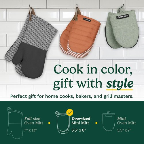 Cuisinart Silicone Mini Oven Mitts–5” x 8.5” Heat-Resistant Kitchen Mitts for Oven with Non-Slip 100% Silicone Palm, Cotton Filling, and Hanging Loop–Durable Oven Mitt Set for Cooking & Baking