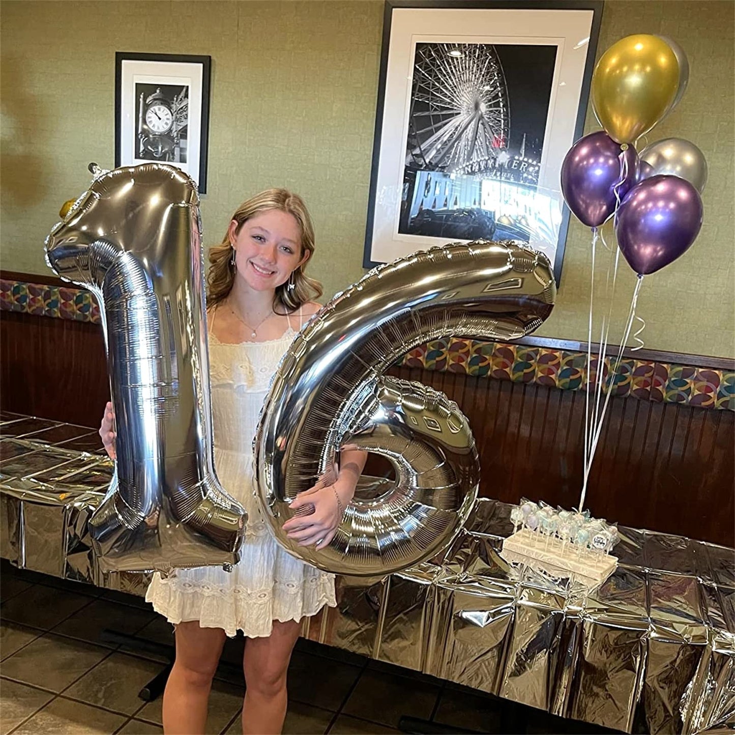 40" Silver Number 6 Balloon for Girls Boys, Large Self Inflating Helium Foil Number Balloons Set 0-9 for Women Men 6th 16th 60th Birthday Anniversary Wedding New Year Party Decorations Supplies