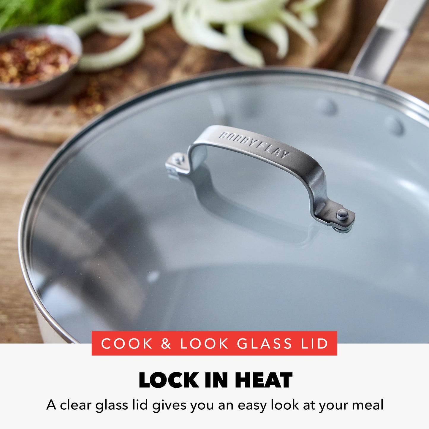 GreenPan x Bobby Flay 4.5QT Nonstick Saute Pan with Glass Lid, PFAS-Free Diamond Ceramic, Induction Suitable, Stay-Cool Silicone Handle, Easy Clean Dishwasher & Oven Safe, Cream