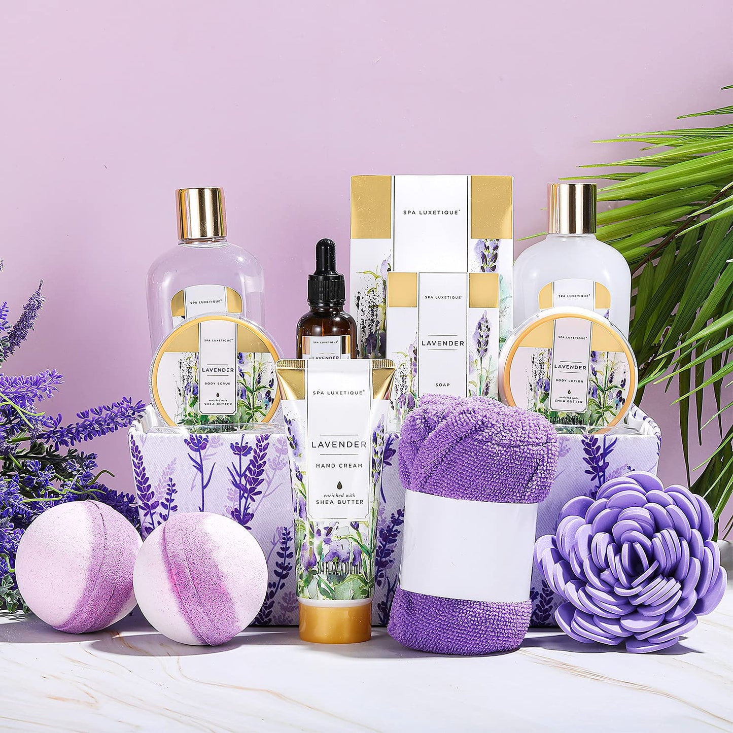 Spa Luxetique Gift Baskets for Women Lavender Spa Gifts for Women 12 Pcs Birthday Gifts for Women Gift Set for Her Mothers Day Gift for Mom