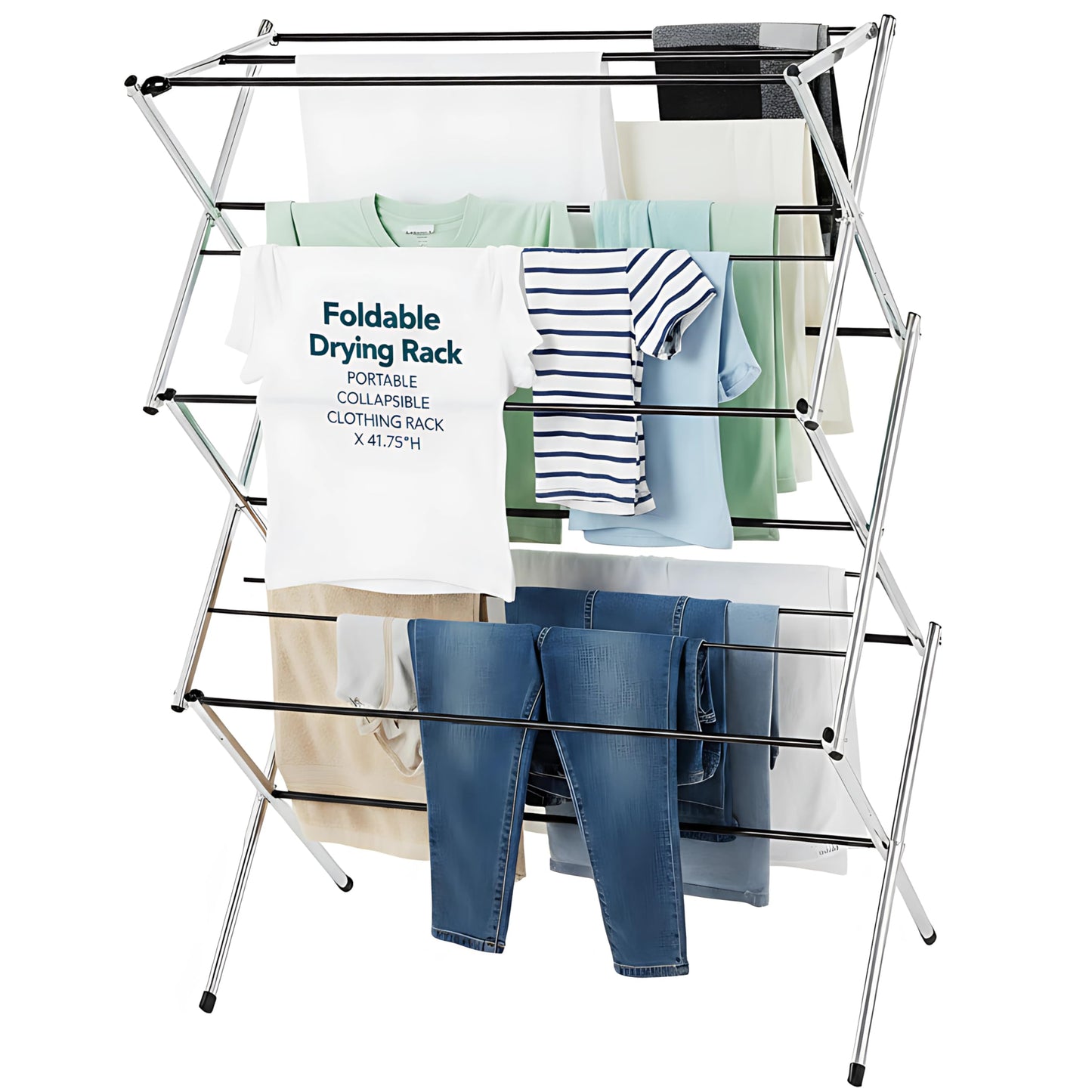 Displays By Jack Portable Collapsible Clothing Dryer Rack, Foldable Drying Rack for Clothes, Lingerie, Towels, Linens, Laundry Home Apartment Must Haves, Metal Chrome Finish