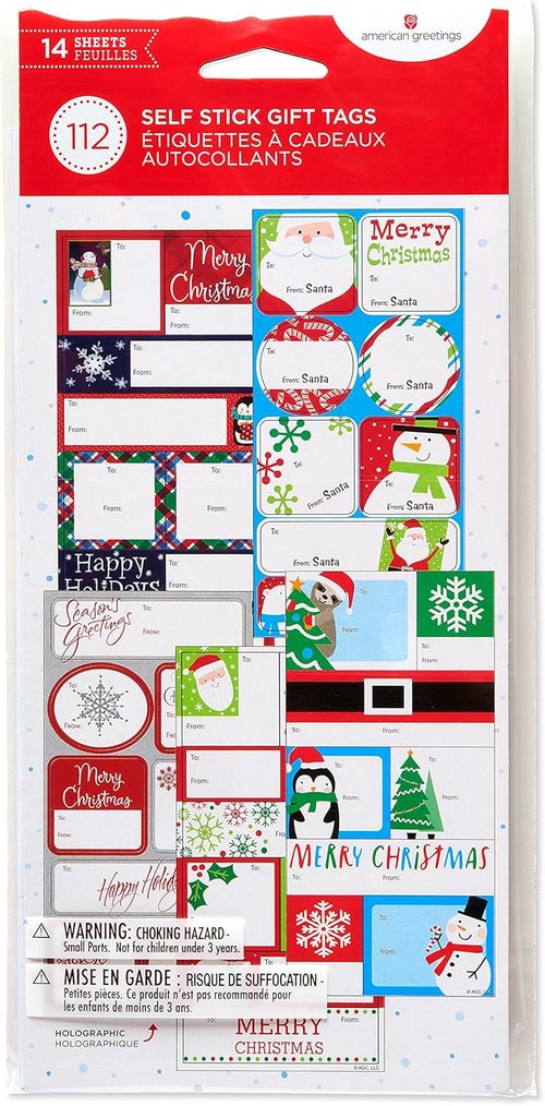 American Greetings Christmas Gift Tags - Self-Adhesive Holiday Designs | 112 Count