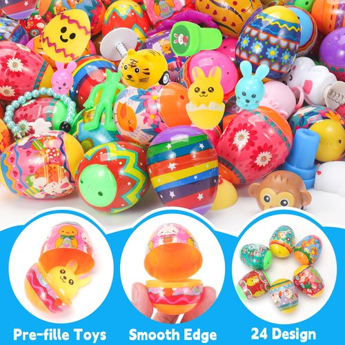 Fumogym 100PCS Unique & Colorful Prefilled Easter Eggs with Novelty Toys, Filling Treats, Easter Eggs Hunt, Basket Stuffers Fillers, Theme Party Favor, Classroom Prize