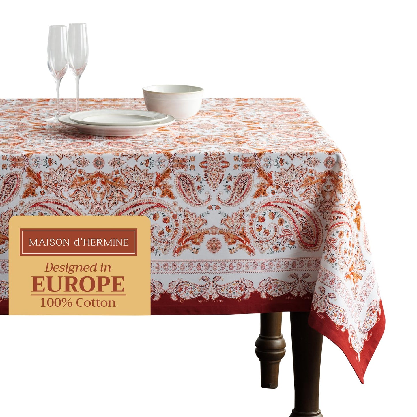 Maison d' Hermine Table Cloth Square Table 100% Cotton 60 x 60 Inches Fall Tablecloth Reusable Everyday Use for Thanksgiving Christmas Decorations Dining Farmhouse Party (Orient)
