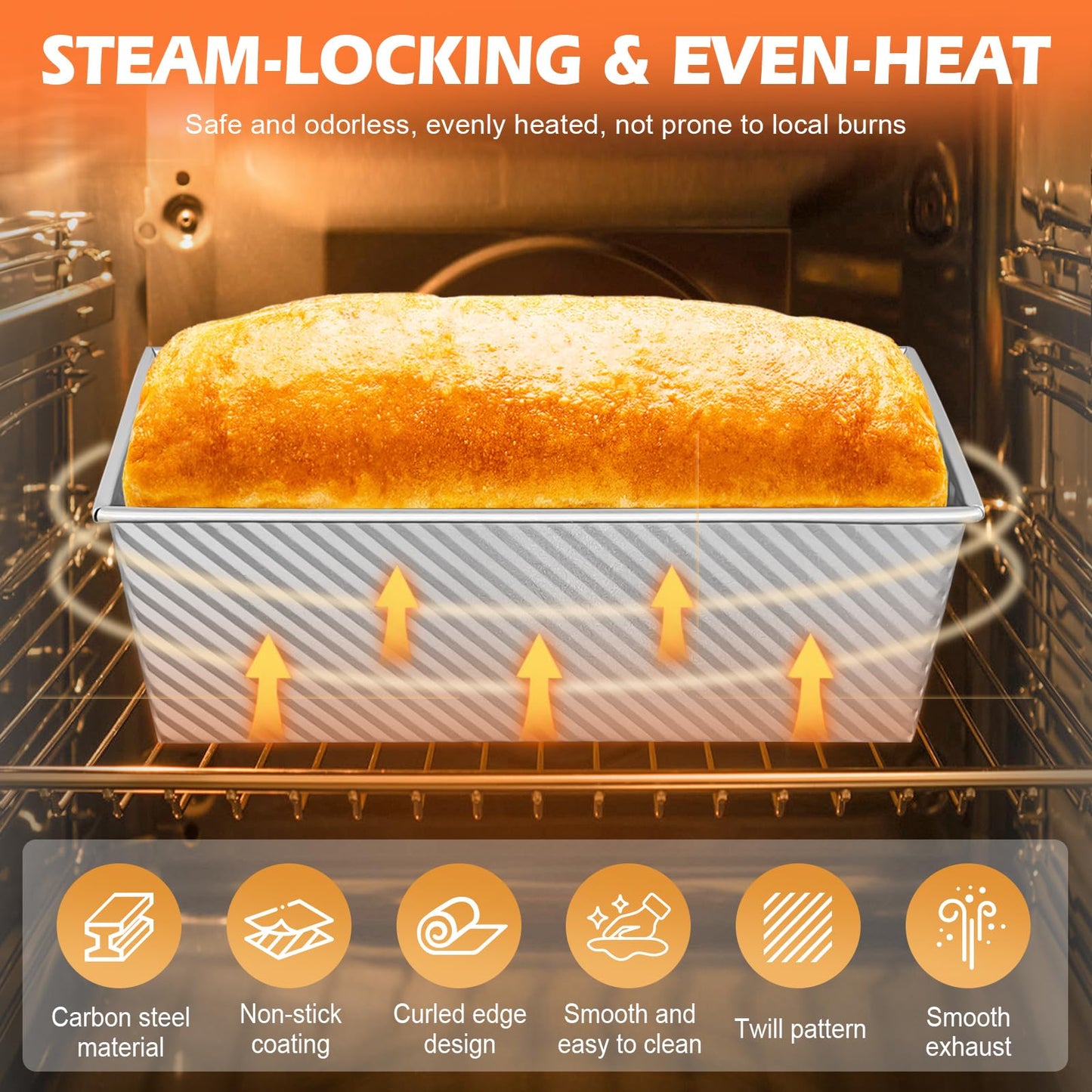Dipanist 2.2lb Pullman Loaf Pan with Lid, Nonstick Carbon Steel Square Bread Pan for Baking Shokupan, Sandwich, Pain de Mie & Sourdough – Includes 6 Bonus Tools