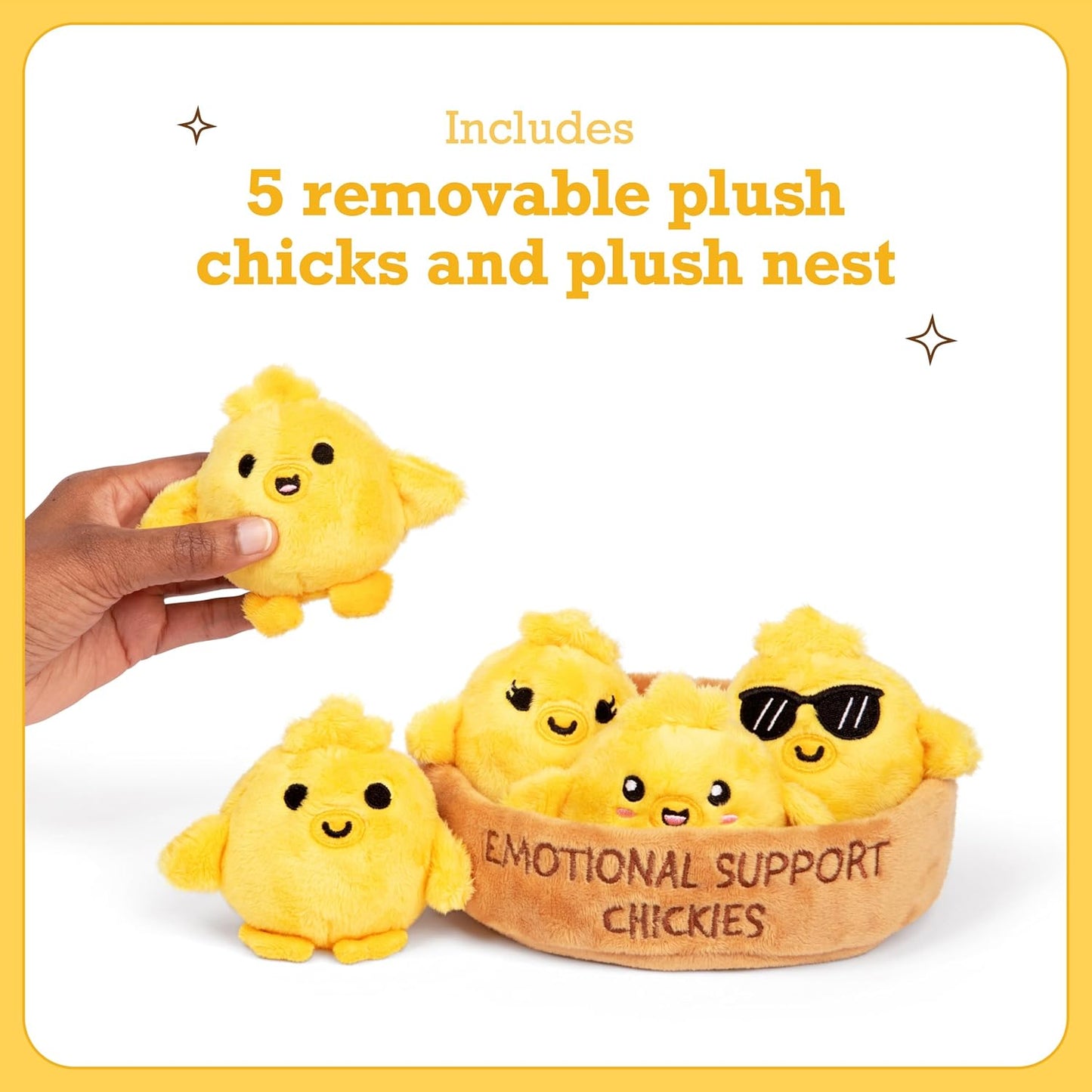 Relatable Emotional Support Chickies - Cuddly Plush Stuffed Animals | 5 Squishy Toys with Carrying Basket