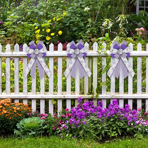 Hying Large Spring Lavender Bows - White & Purple Burlap Wreath Bows for Weddings & Parties