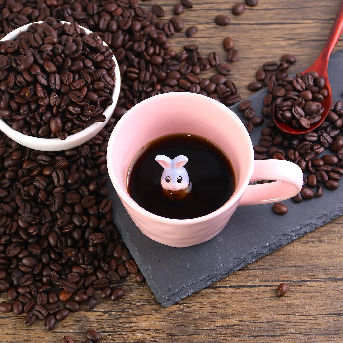 Ceramic Mug with 3D Animal Inside, Cartoon Handmade Figurine Mugs, Cute Coffee Mug With Interesting Design, Holiday and Birthday Gift for Coffee and Milk Tea Lovers (Rabbit)