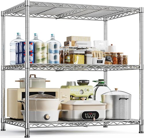 DurayLoly 3-Tier Adjustable Metal Shelving - Heavy-Duty Wire Storage Rack | 35.4"W x 23.6"D x 35.4"H, Tool-Free Assembly, Chrome Finish for Kitchen, Bathroom, and More