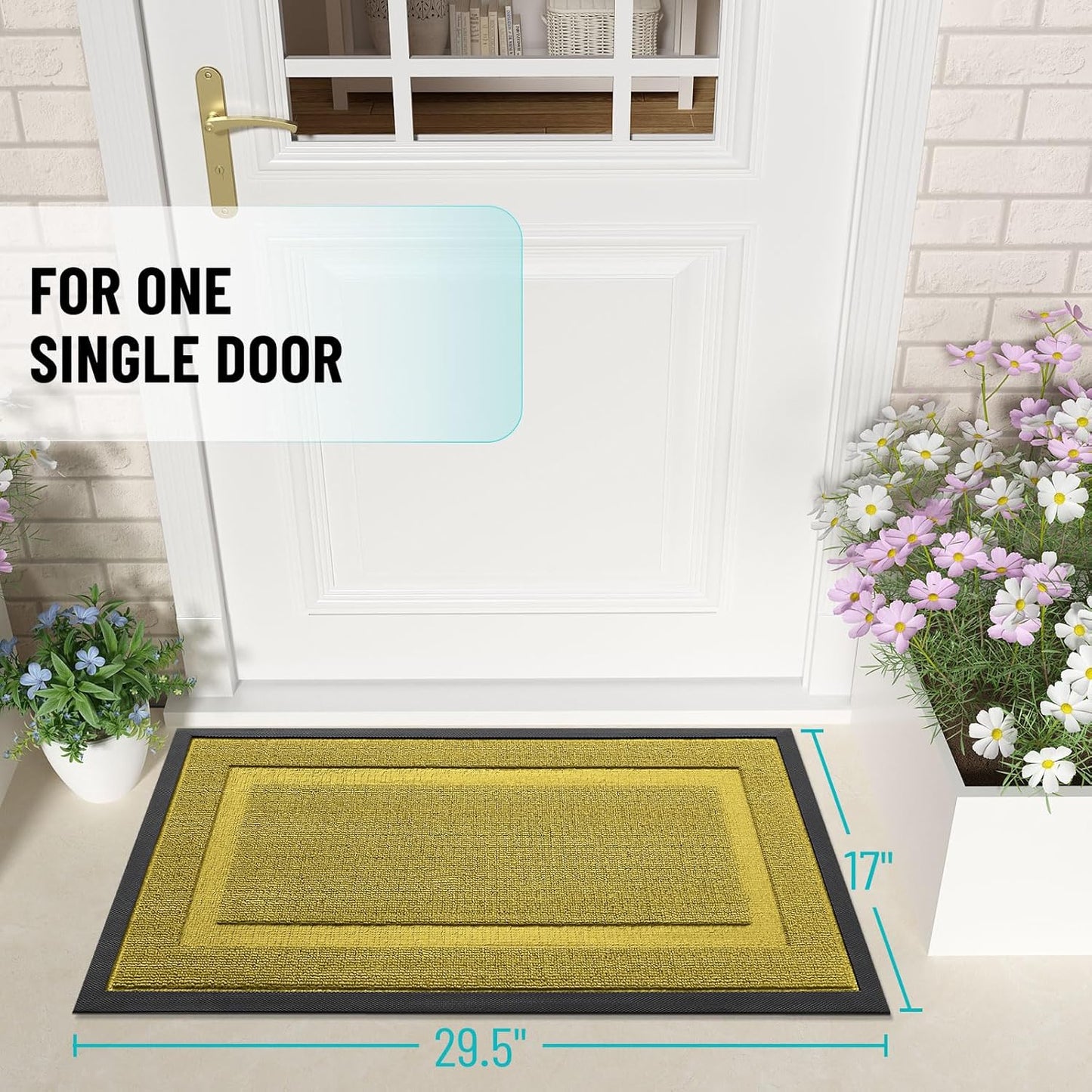 OLANLY Waterproof All-Season Front Door Mat - Sturdy Natural Rubber, Easy Clean | 47x32, Lime Green