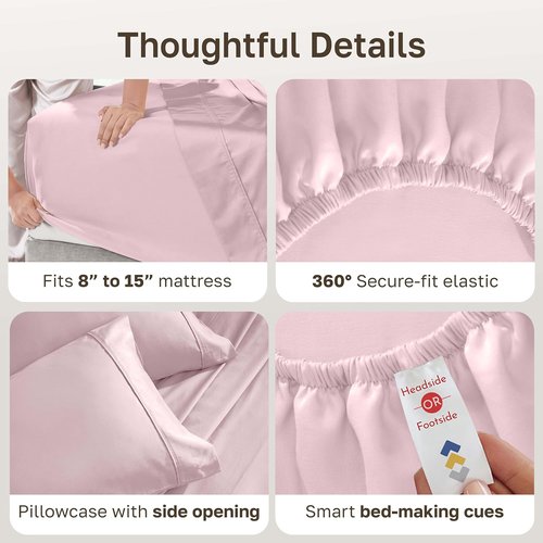 California Design Den Twin XL Cotton Sheet Set - 100% Soft, Silky Smooth, 400 Thread Count - Pink