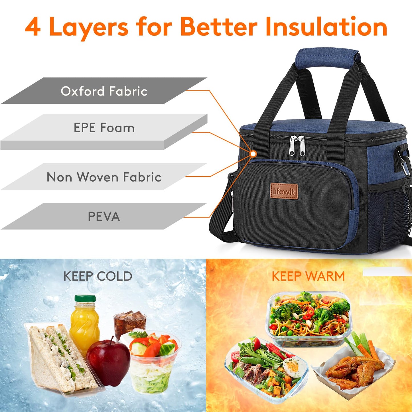 Lifewit Medium Lunch Bag, Insulated Lunch Box, Soft Cooler Cooling Tote for Adult Men Women, Black and Green 12-Can (9L)
