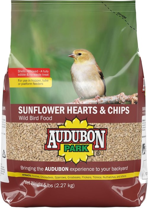 Audubon Park Sunflower Hearts & Chips - No Mess Wild Bird Food, 5-Pound Bag for Easy Feeding