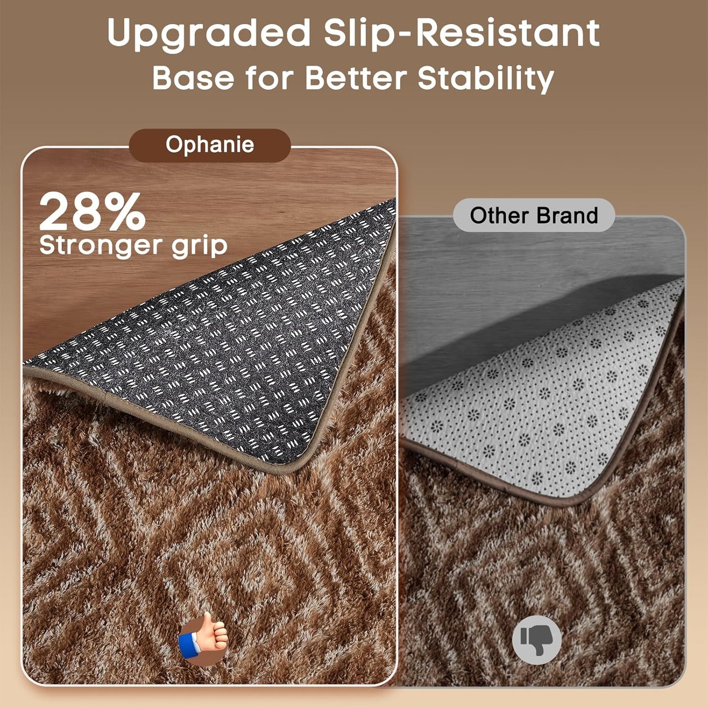 Ophanie Brown & White Diamond Striped Area Rug - Fluffy Shag 6x9 Soft Carpet for Living Room & Bedroom Decor