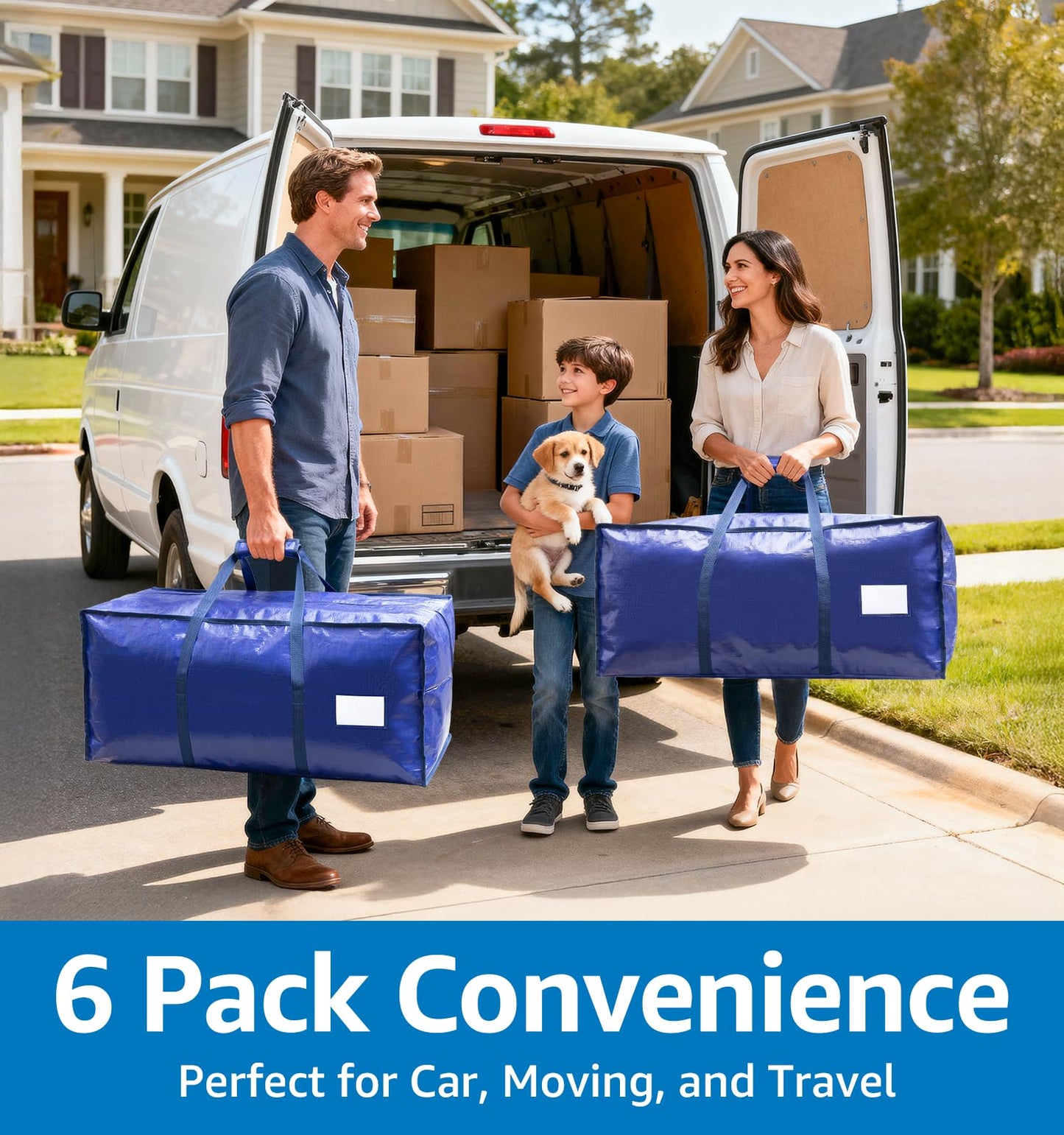 6 Pack Large Moving Bags Heavy Duty – Reusable Storage Bags with Zippers & Handles | Extra-Large Packing Bags for Moving Boxes, Clothes, Bedding, Holiday Décor & Home Storage