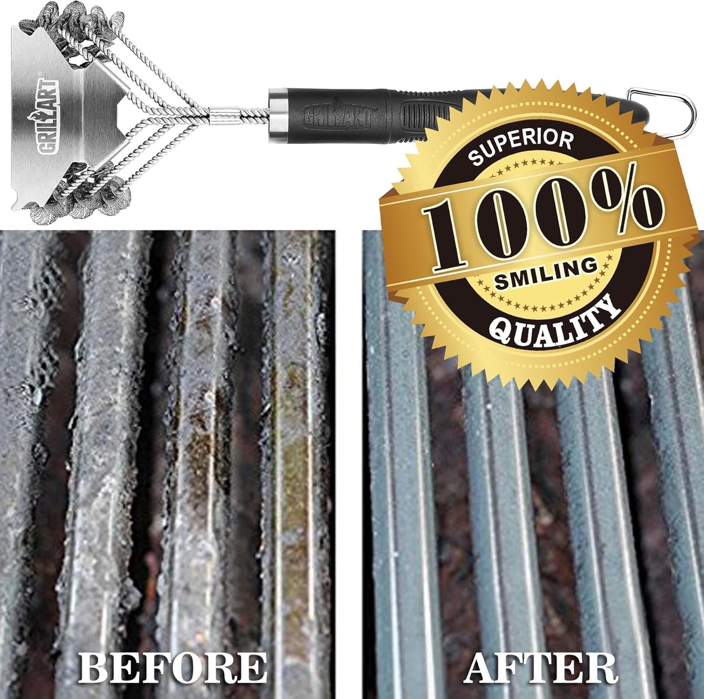 Skiennix Grill Brush and Scraper - Bristle-Free BBQ Cleaner for Safe Grilling | 18'' Stainless Steel for Porcelain, Weber, Gas & Charcoal Grills