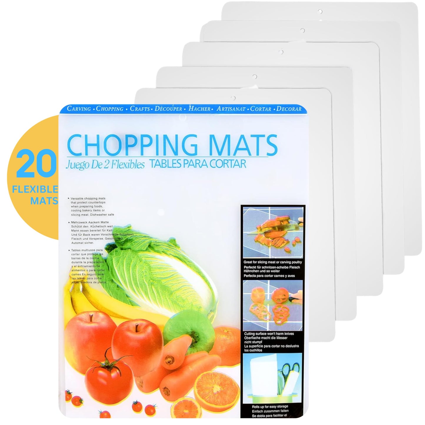 Kitchen Cutting Board | Flexible Chopping Mats | Food Safety | Hanging Hole for Easy Drying |12x15” Size | Set of 20