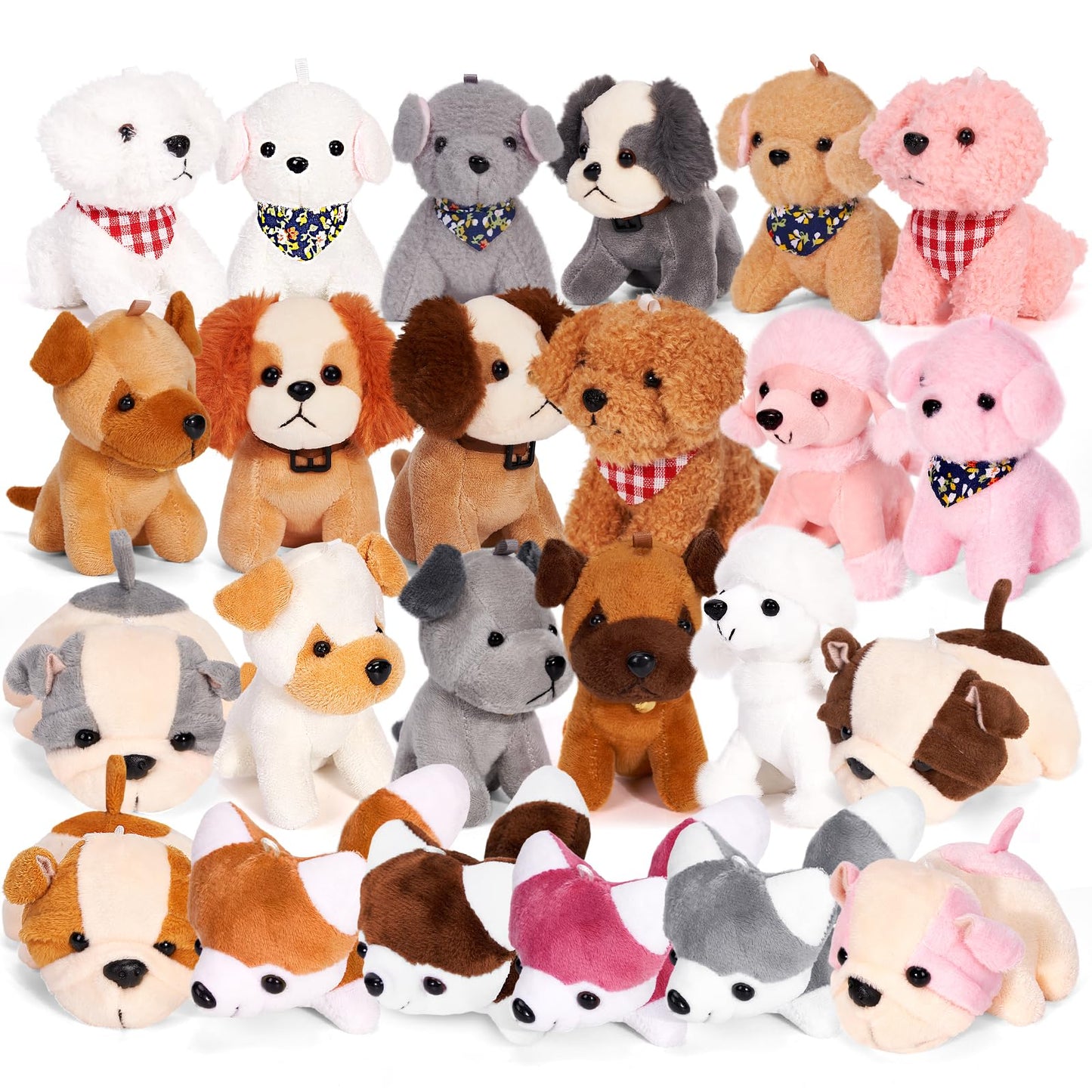 Niceup 24PCS Adopt a Puppy Party Favors Kids Mini Plush Dog Non-candy Easter Basket Stuffers Bulk Stuffed Animals Dog Paw Adoption Pet Doll Toys Birthday Party Goodie Bag Fillers Classroom Reward Gift