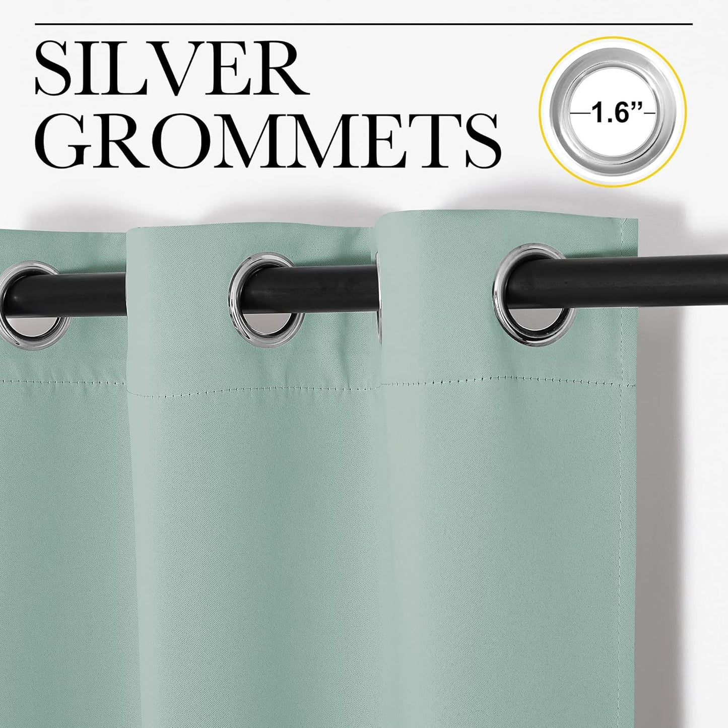 NICETOWN Small Window Curtains - Thermal Insulated Grommet Drapes in Seafoam Green | Set of 2, 42" x 63" Each Panel