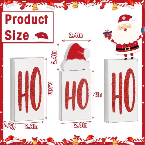 Ho Wood Christmas Blocks - Festive Wooden Tabletop Signs for Holiday Decor | Set of 4 (White)