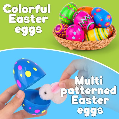 48 PCS 3.1" Plastic Printed Easter Eggs Bulk, Bright Colorful Fillable Empty Easter Eggs Bulks for Egg Hunt, Kids Easter Basket Stuffers Fillers Classroom Prizes Rewards Party Favors for Boys Girls