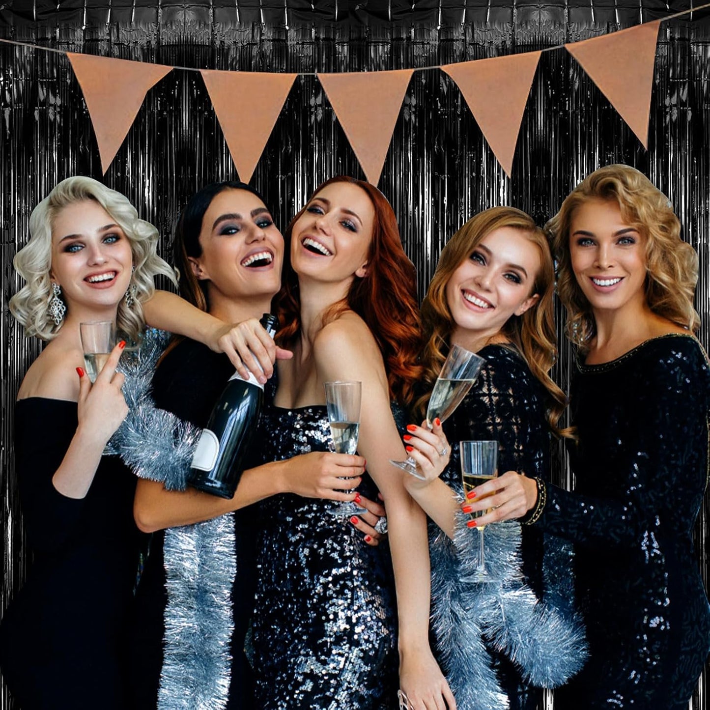 Skiennix 20 Pack Black Party Streamers - Tinsel Foil Fringe Curtains for Halloween & Birthday Decor