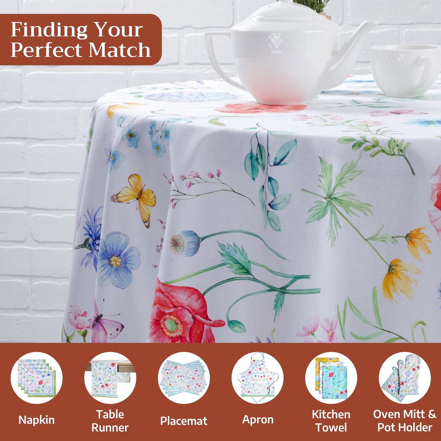 Maison d' Hermine Table Cloth Round Table 100% Cotton 69 Round Inches Tablecloth Reusable Decorative for Dining Kitchen Room Farmhouse Home Gifts for Mothers Day Spring Summer - Just Floral