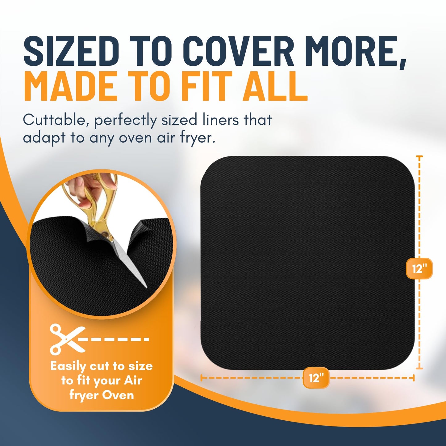 Toaster Oven Liners for Bottom of Oven (4 Pack) Reusable Non-Stick Heat Resistant Toaster Liners, Compatible with Breville, Cuisinart, Black & Decker, Dash, and More - Air Fryer Liners 12"x12" (Black)
