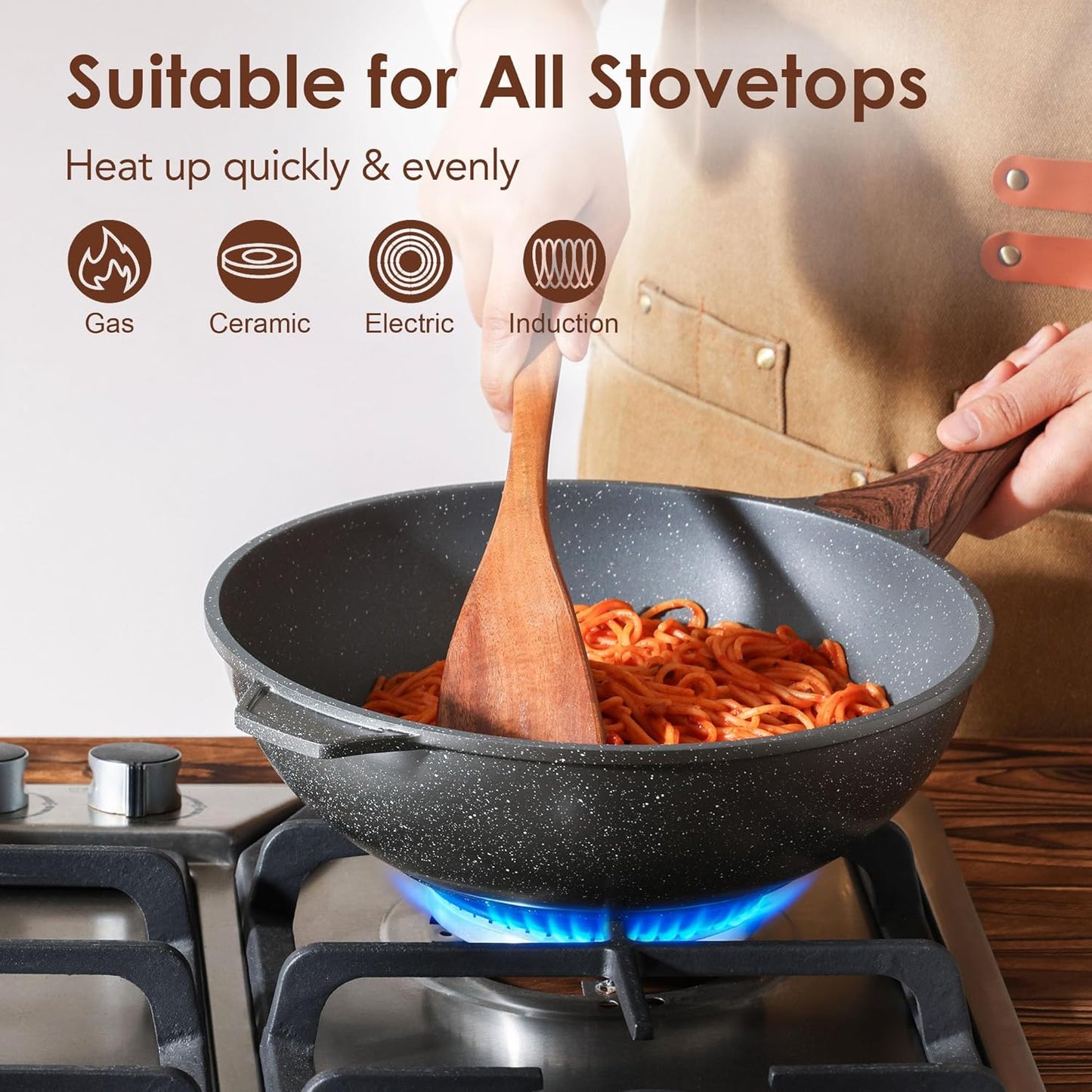SENSARTE Nonstick Sauce Pan & Wok Set - 1.5 Quart Chef Pan with Lid | 4.5 Quart Induction Skillet