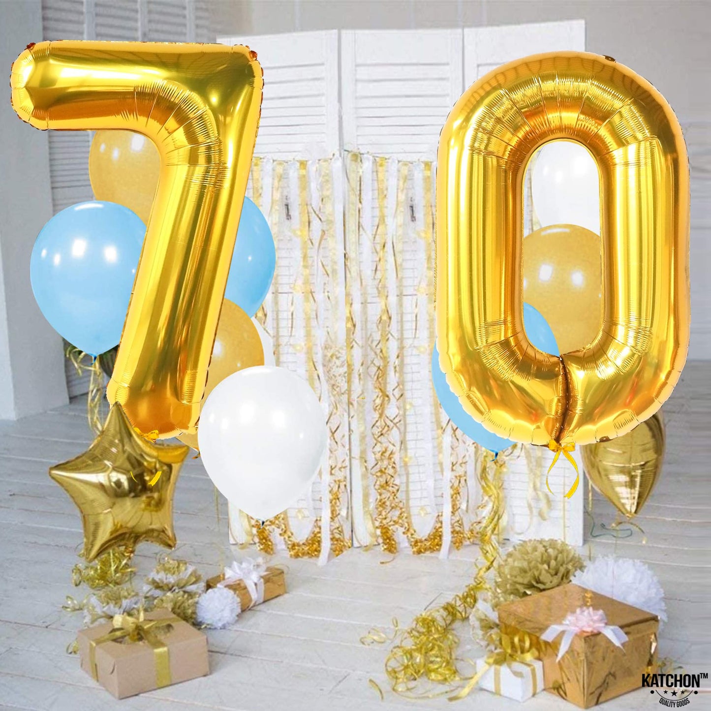 KatchOn, Giant Gold 70 Balloon Numbers - 40 Inch | 70th Birthday Balloons | 70th Birthday Decorations | Gold 70 Birthday Party Decorations, Happy Anniversary Decorations