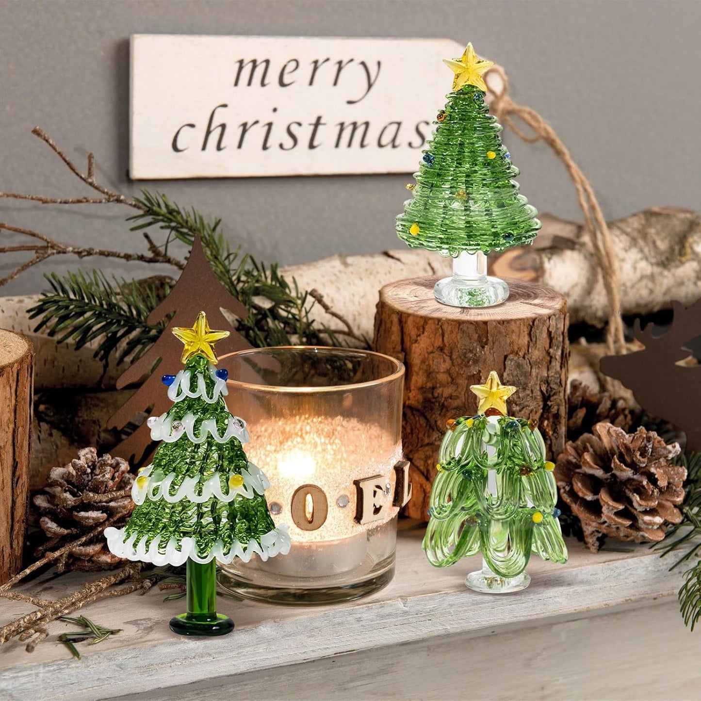 Skiennix Mini Crystal Christmas Tree Figurine - Hand Blown Glass Winter Decor for Tabletop & Mantel