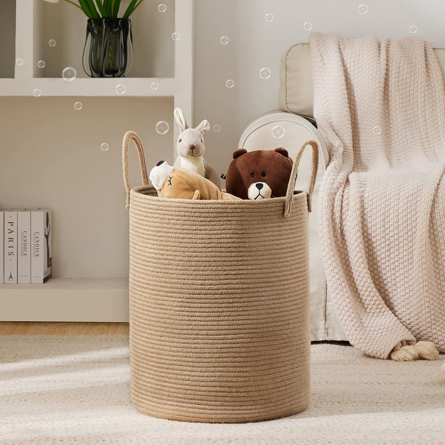 YOUDENOVA Jute Rope Laundry Hamper - 58L Tall Basket for Baby Nursery & Bedroom Storage