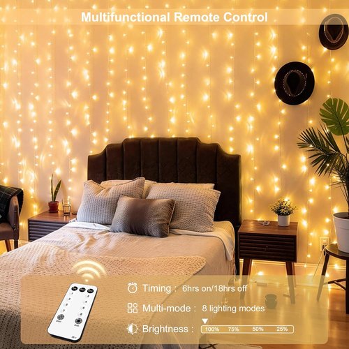 JMEXSUSS 900 LED Outdoor Curtain Lights - 9.5x29.5ft Twinkle String Lights with Remote | Warm White for Weddings & Decor
