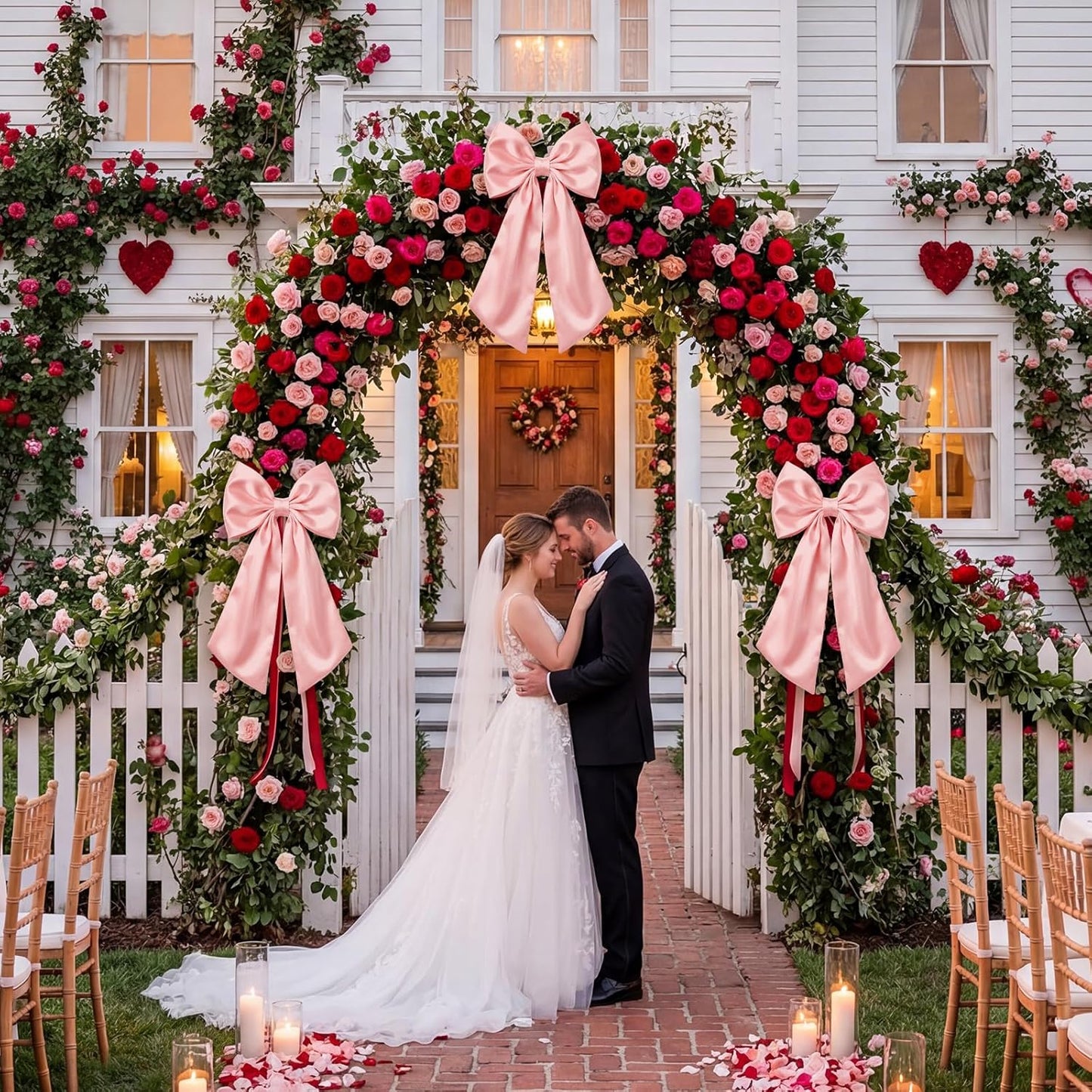 Suncalla Large Pink Satin Bow Decorations - 3 Pcs 2 ft Hanging Wall Decor for Weddings & Parties