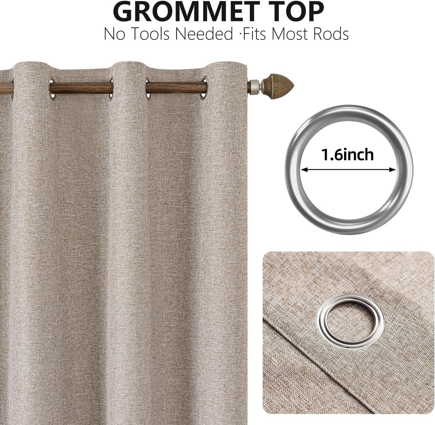 Skiennix 100% Blackout Curtains - Double-Sided Linen Texture, Thermal Insulated Drapes | 2 Panels, 42 x 63 Inch