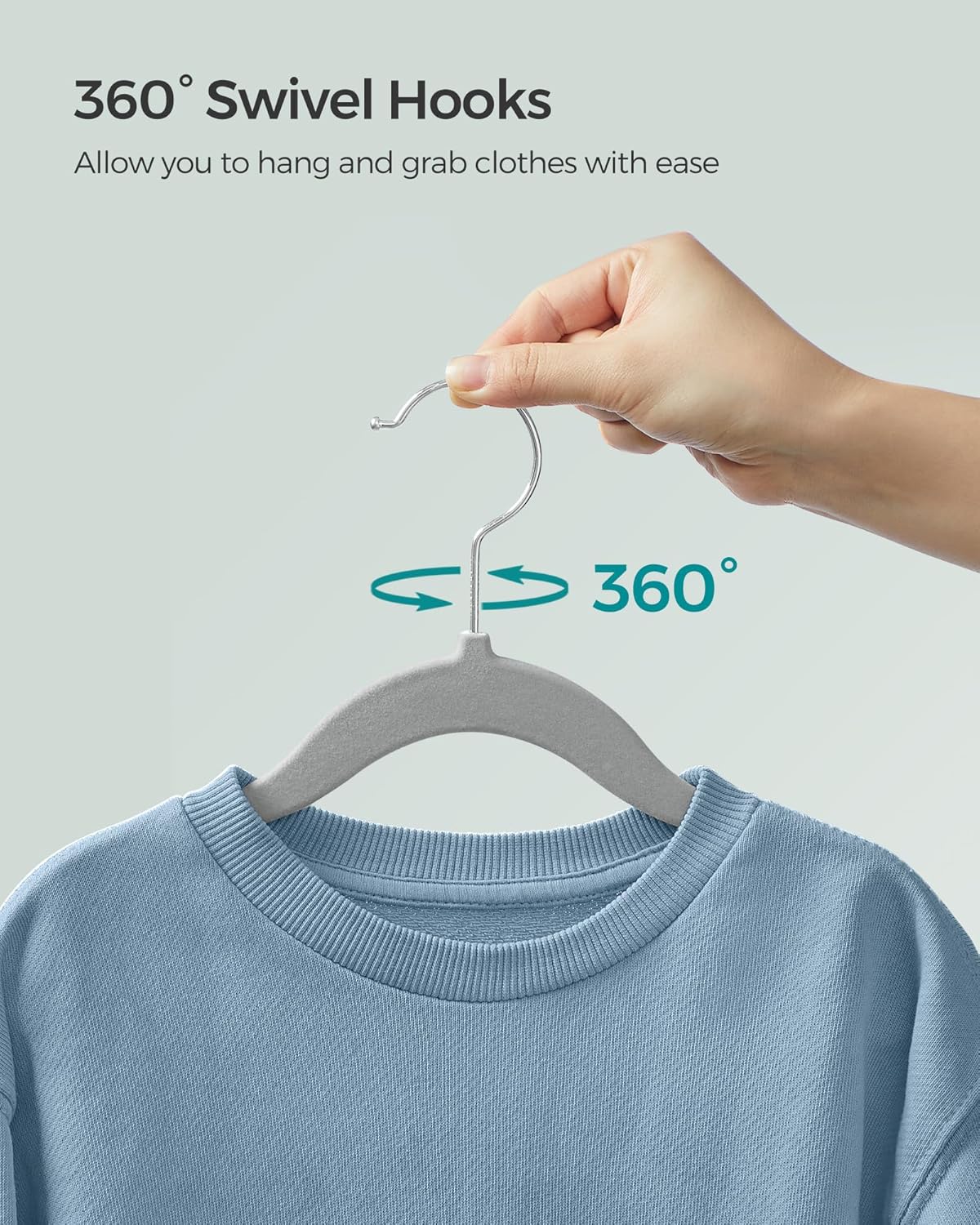 SONGMICS Velvet Baby Kids Hangers - Space-Saving Non-Slip Design with 360° Swivel Hooks | 50 Pack, Dove Gray