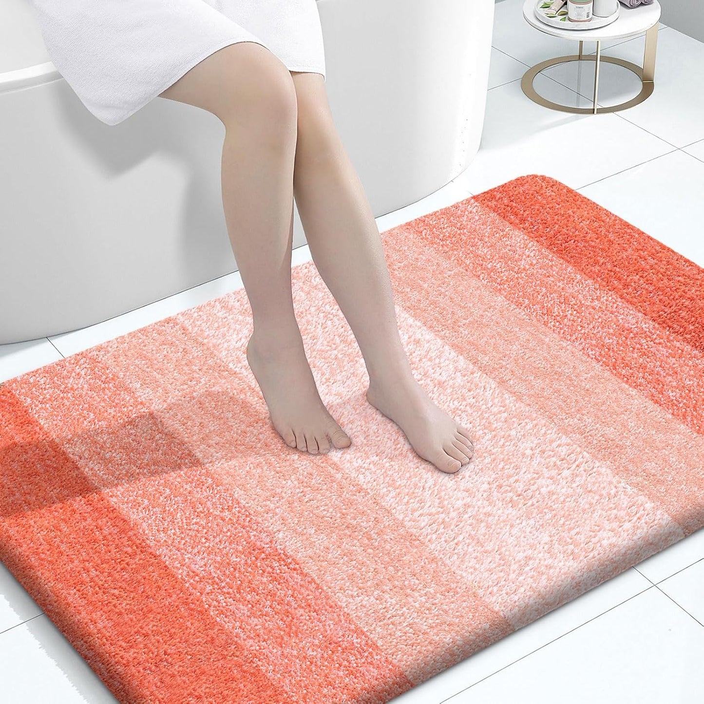 OLANLY Large Bathroom Rugs - Extra Soft Microfiber Mat 44x32 | Quick Dry, Machine Washable, Coral